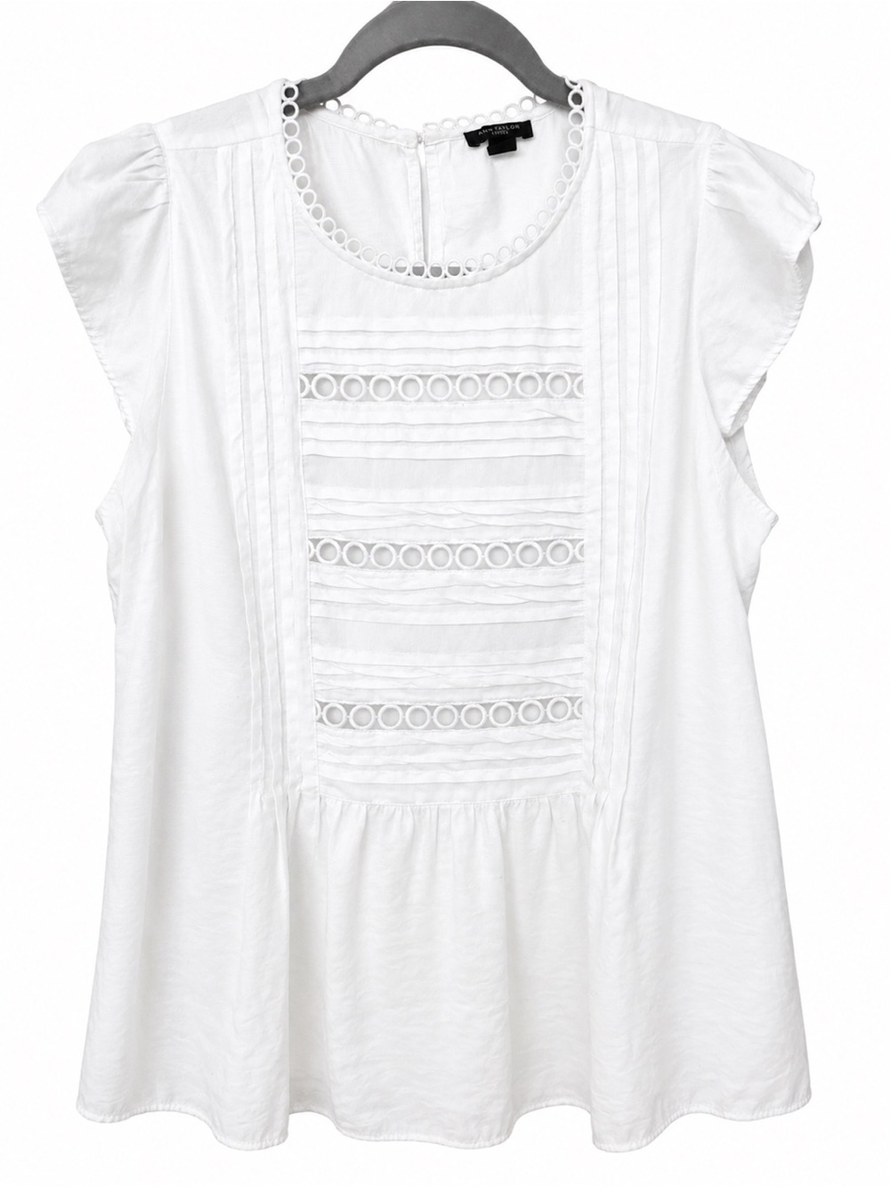 Ann Taylor White Eyelet Pintuck Sleeveless Blouse